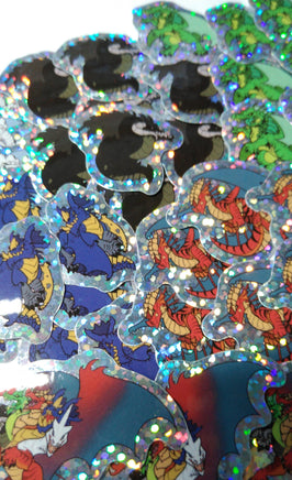 Chromatic Dragon Mini Sticker Set - Holographic - Tiamat White Black Green Blue Red - Dungeons & Dragons Inspired - Tiny Cartoon