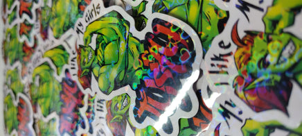 "I like my girls tusky" Orc Holographic Hearts Sticker
