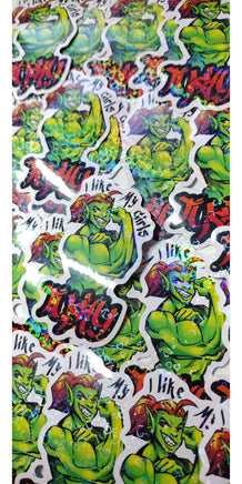 "I like my girls tusky" Orc Holographic Hearts Sticker