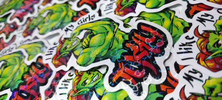 "I like my girls tusky" Orc Holographic Hearts Sticker