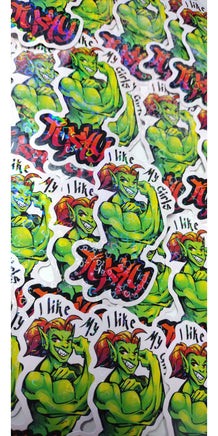 "I like my girls tusky" Orc Holographic Hearts Sticker