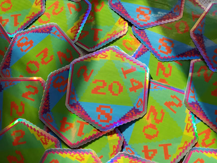 Rainbow Pixel D20 Dice Holographic Vinyl Sticker- Dungeons & Dragons Inspired Prop Art Decorate Binders Folders Customize DM Screens