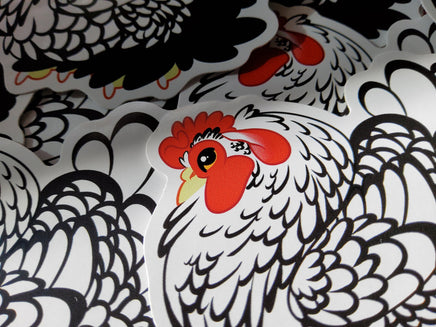 Chicken Sticker Big Juicy the Silver Laced Cochin Hen Cute Chicken- IN STOCK - Emergency vet support!