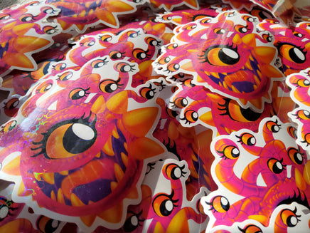 Lisa Frank Inspired Beholder Sticker - Holo Hearts
