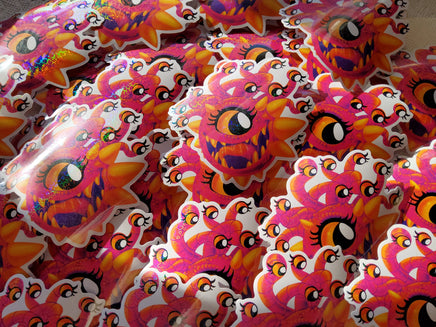 Lisa Frank Inspired Beholder Sticker - Holo Hearts