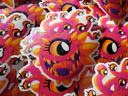 Lisa Frank Inspired Beholder Sticker - Holo Hearts