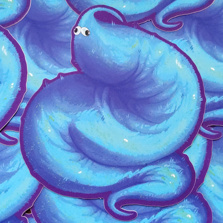 Worm on a String but fat Blue - chunky adorable fuzz lad - a good fluffy son who gets too many treats