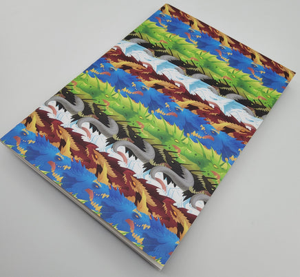 Sticker Book - Chromatic dragon repeating pattern 20 sheets - Red blue green black white - Reusable paper - Sticker hoarder collection