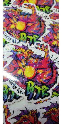 "I like girls who bite" Dragonborn Holographic Hearts Sticker