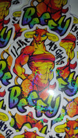 "I like my girls beefy" Minotaur Holographic Hearts Sticker