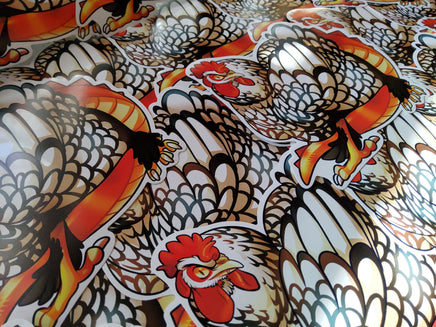GIANT Chicken Sticker Big Juicy the Silver Laced Cochin Hen Cockatrice Monster - IN STOCK - Emergency vet support!
