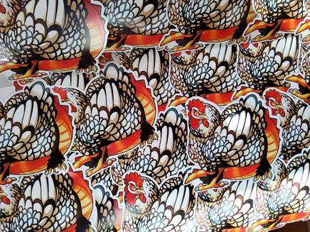 GIANT Chicken Sticker Big Juicy the Silver Laced Cochin Hen Cockatrice Monster - IN STOCK - Emergency vet support!
