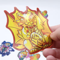 Lucky Cat Gold Dragon Metallic Vinyl Sticker - Dungeons & Dragons Inspired Golden Shining Treasure Hoard Draconic Iokharic TTRPG