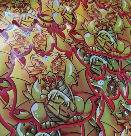 Lucky Cat Gold Dragon Metallic Vinyl Sticker - Dungeons & Dragons Inspired Golden Shining Treasure Hoard Draconic Iokharic TTRPG