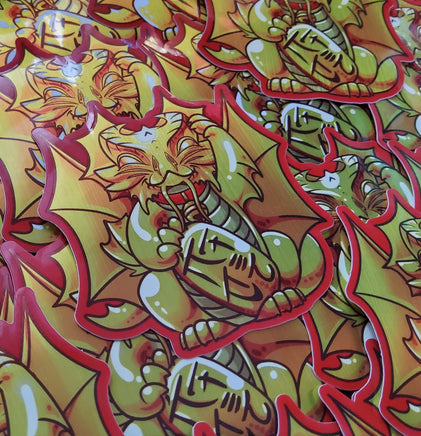 Lucky Cat Gold Dragon Metallic Vinyl Sticker - Dungeons & Dragons Inspired Golden Shining Treasure Hoard Draconic Iokharic TTRPG