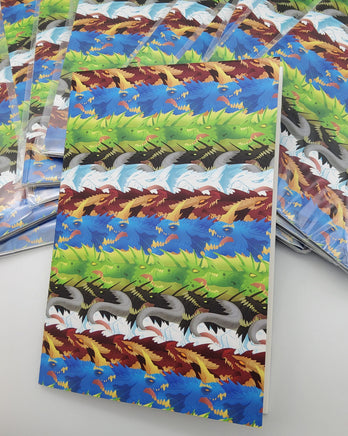 Sticker Book - Chromatic dragon repeating pattern 20 sheets - Red blue green black white - Reusable paper - Sticker hoarder collection